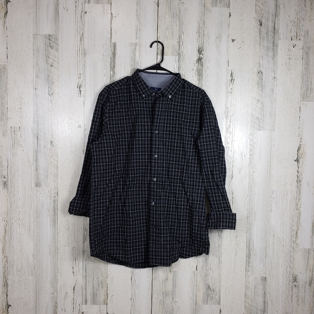 mens George classic fit black, gray button down long sleeve shirt size L